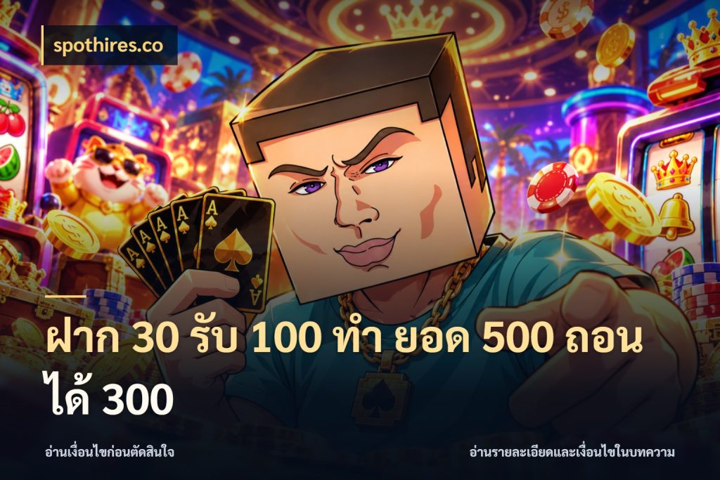 ฝาก 30 รับ 100 ทํา ยอด 500 ถอนได้ 300 สีสันของโปรฝากและยอดรับ ในมุม spothires.co